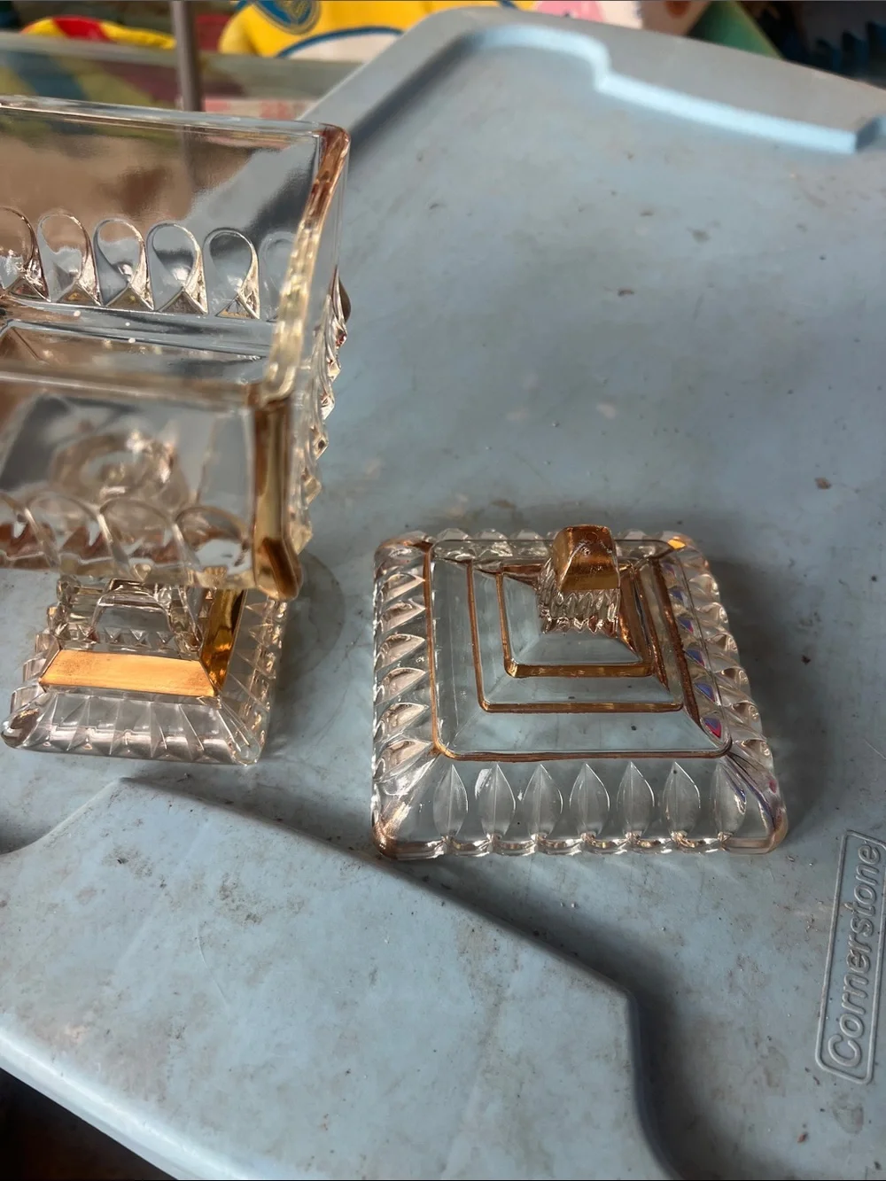 VintageClear Glass Decorative Lidded Candy Dish with Gold Accents - Home Accents